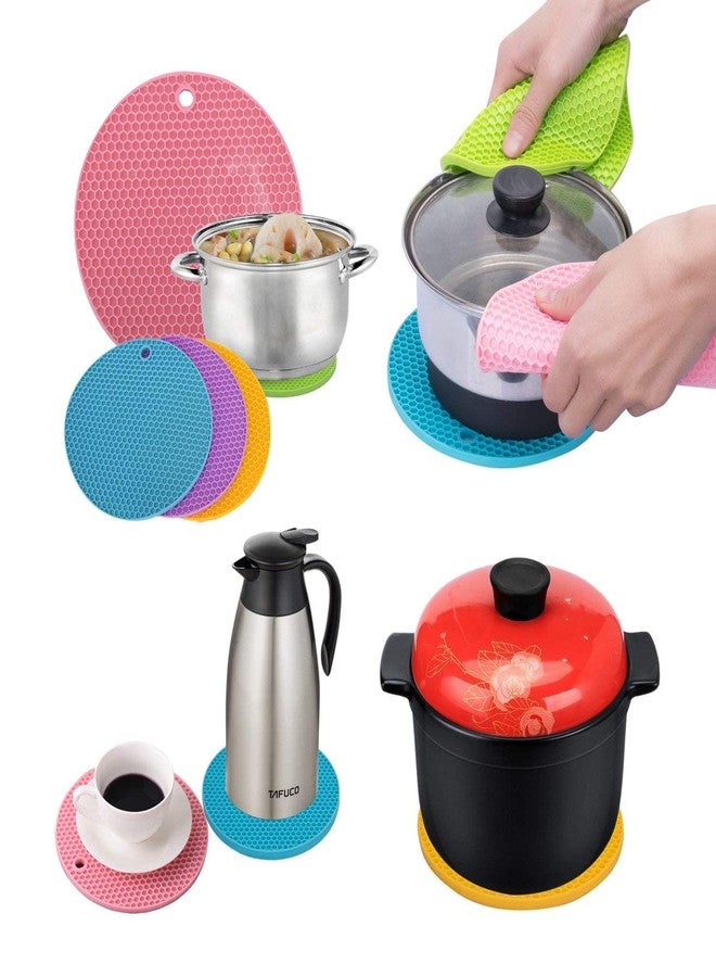 Zomoza Silicone Pot Holders, Multipurpose Round Pot Holders, Trivets, Jar Openers & Spoon Rests - Extra Thick (2)